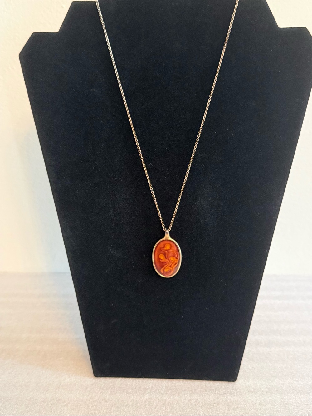 Vintage Faux Amber Gold Tone Mid Century Modern Necklace